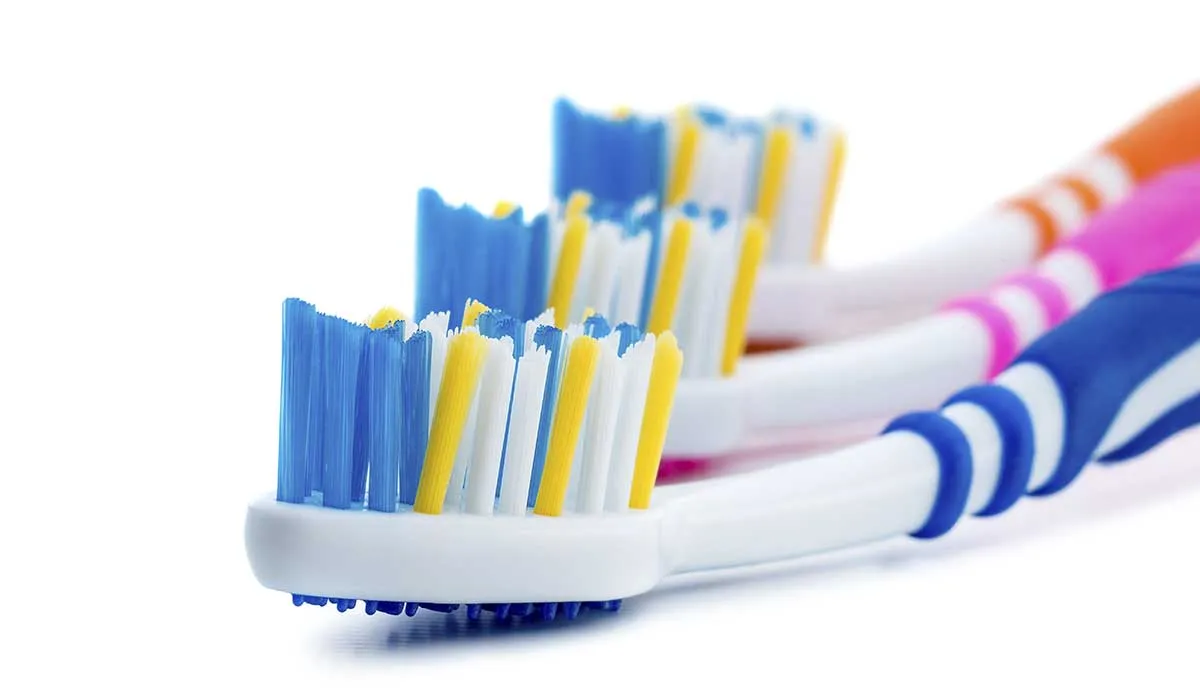 Row of three tooth brushes